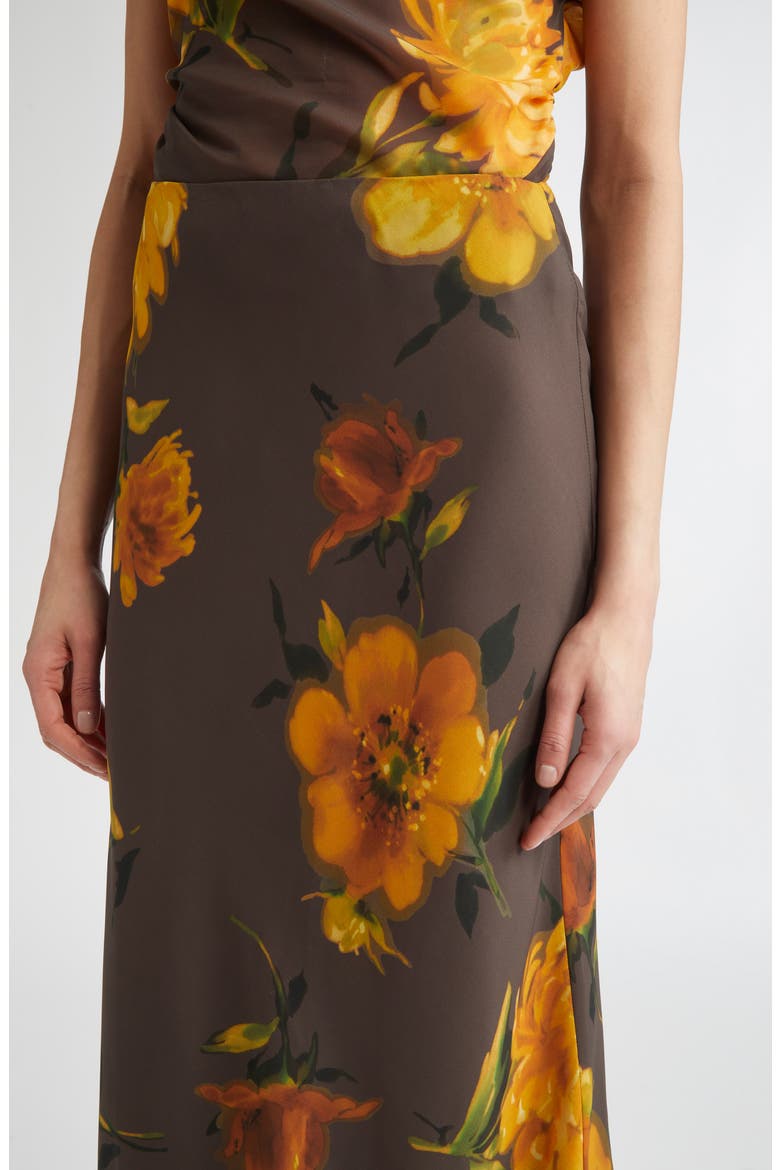 Floral Chiffon Bias Cut Skirt, Alternate, color, CHOCOLATE MULTI
