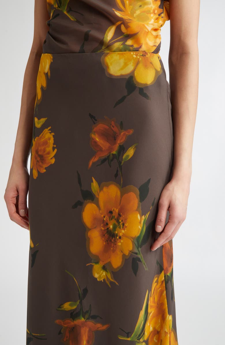 Lela Rose Floral Chiffon Bias Cut Skirt, Alternate, color, Chocolate Multi