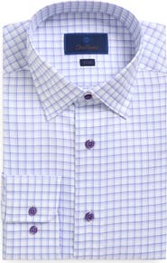 David Donahue Trim Fit Windowpane Cotton Dress Shirt