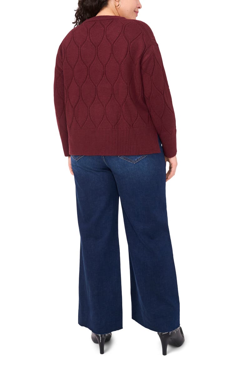 Textured Crewneck Sweater, Alternate, color, CRISP MERLOT