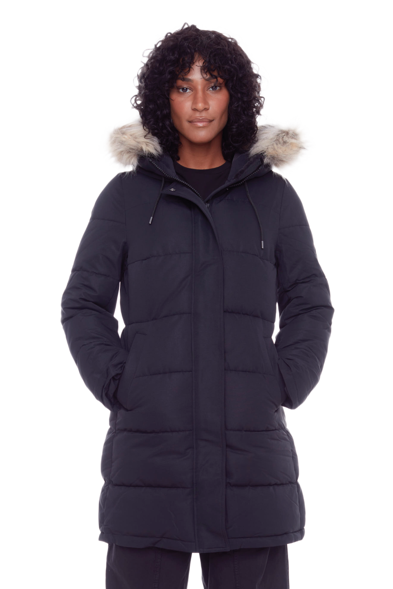 AULAVIK - Vegan Down Mid-length Hooded Parka Coat, Main, color, BLACK