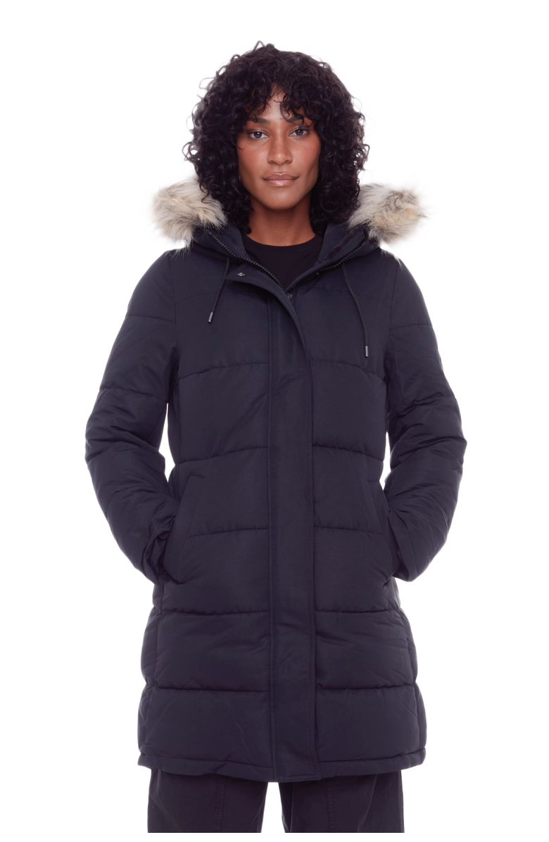 Alpine North AULAVIK - Vegan Down Mid-length Hooded Parka Coat, Main, color, Black