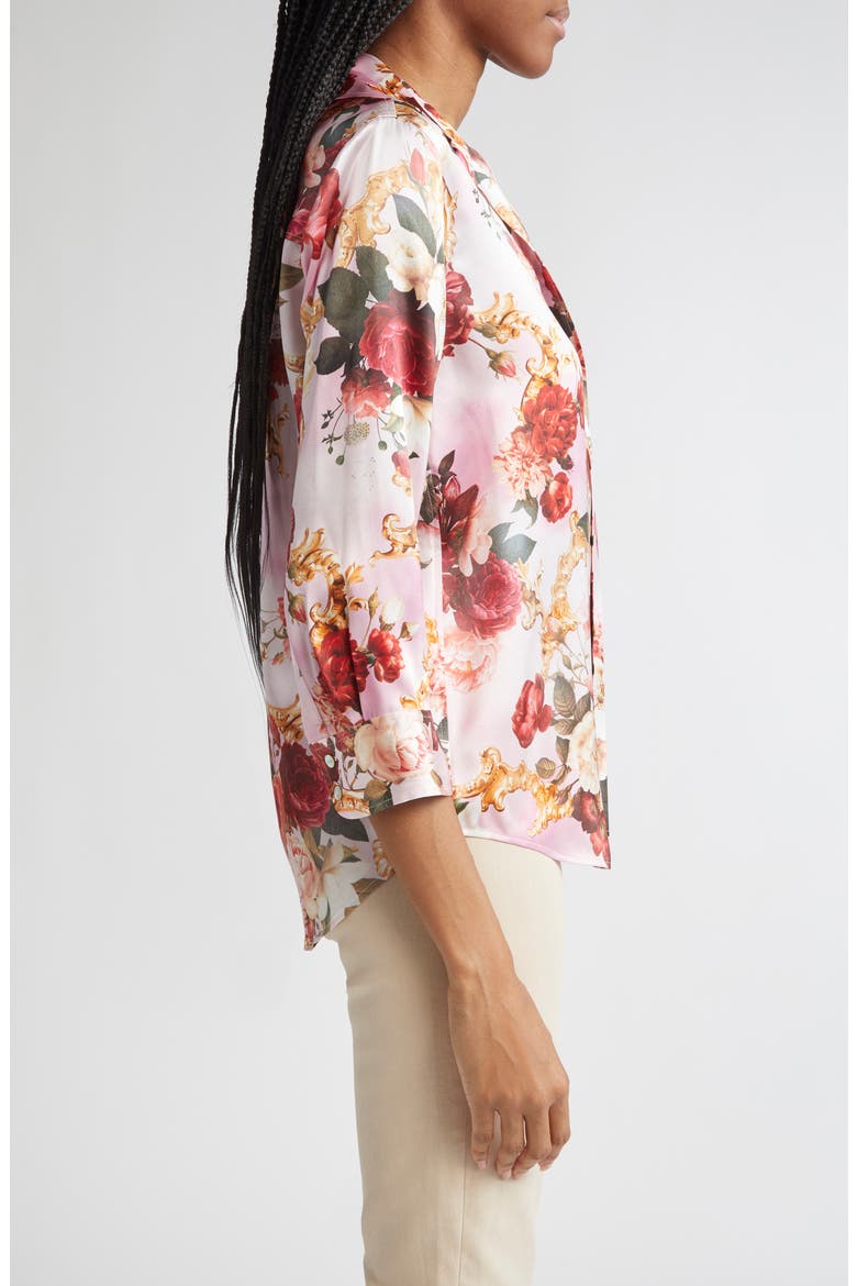 Dani Three Quarter Sleeve Silk Button-Up Shirt, Alternate, color, PINK MULTI ROCOCO