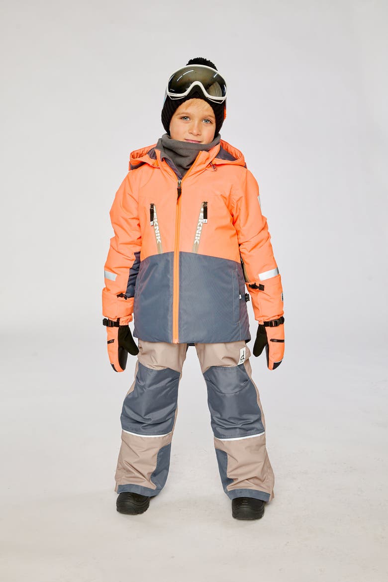 Teknik Fleece Jacket with Expandable Sleeves & Pants Two Piece Snowsuit, Alternate, color, Bright Orange, Grey and Taupe