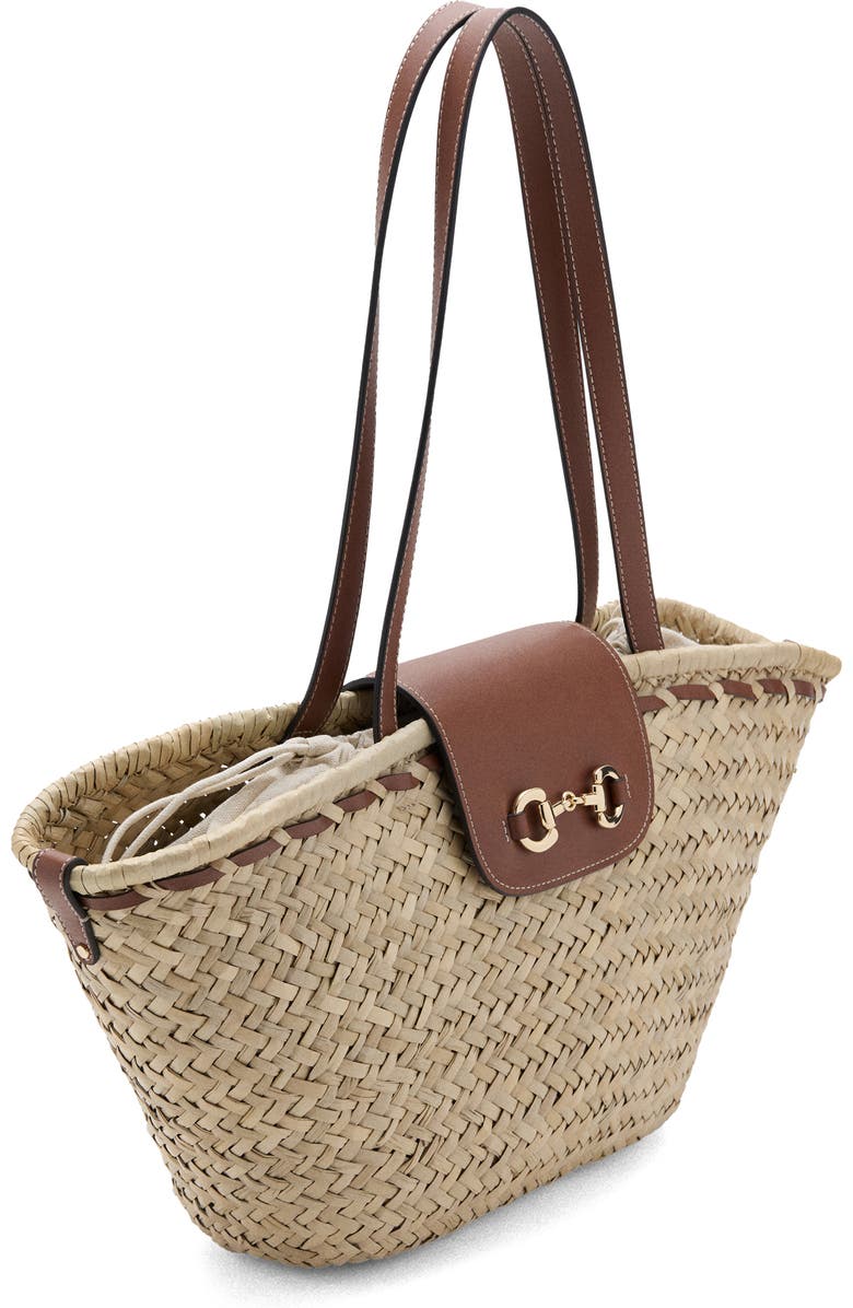 MANGO Medium Natural Fiber Shoulder Bag, Alternate, color, Natural/ Leather