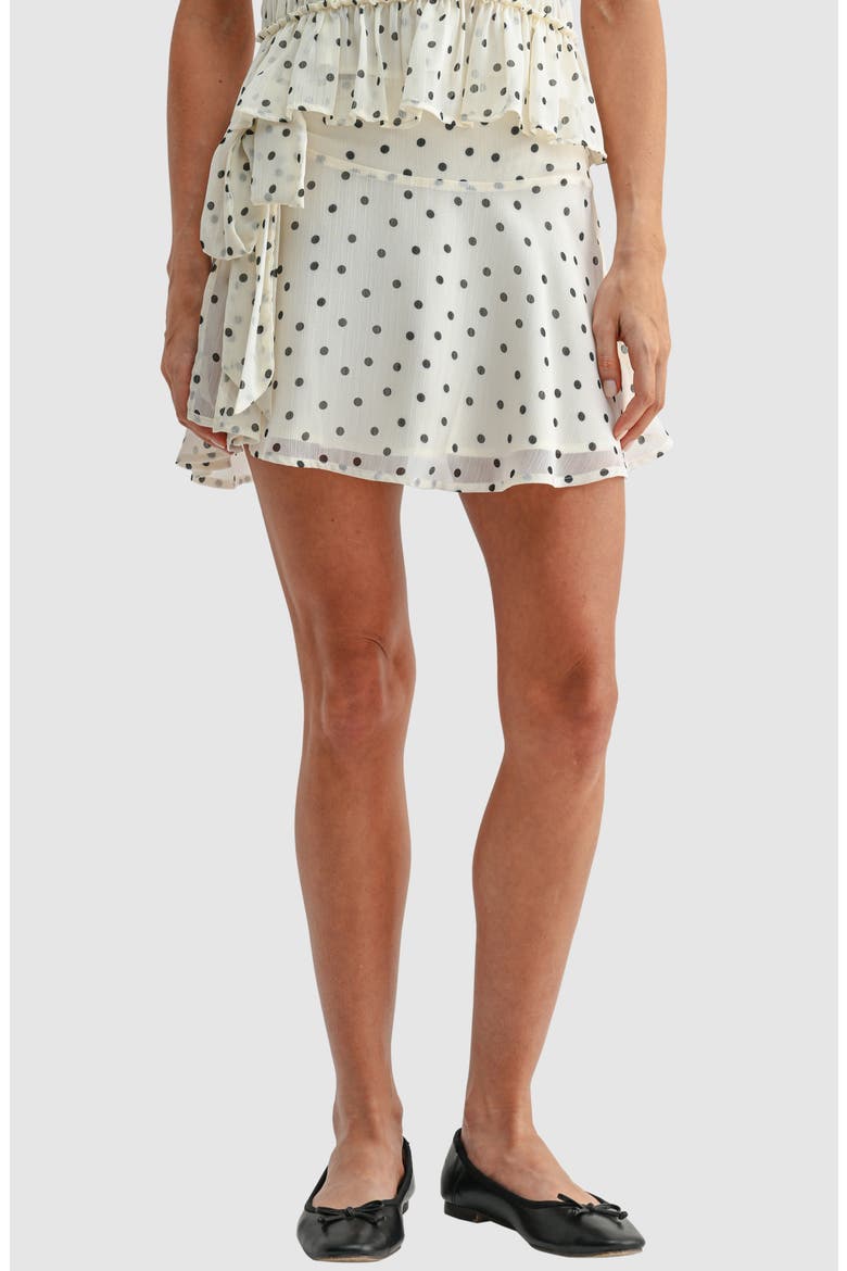 Polka Dot Side Tie Miniskirt, Main, color, IVORY BLACK DOT