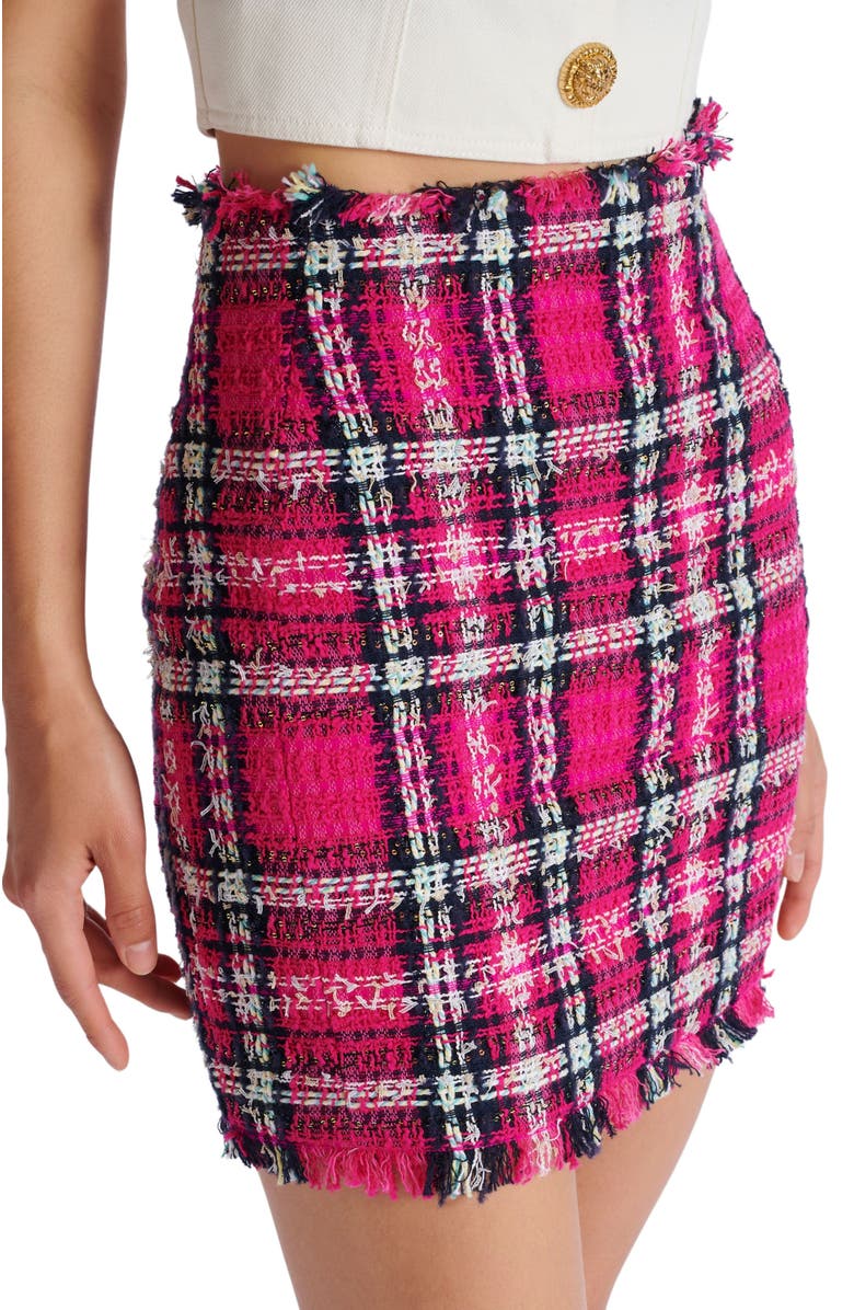Balmain Short glitter tweed skirt, Alternate, color, Pink