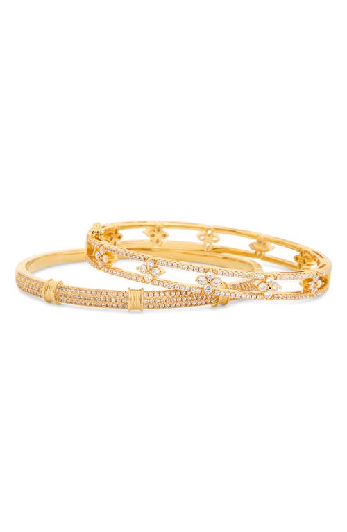 Eye Candy Los Angeles Set Of 2 Dahlia Cubic Zirconia Cuff Bracelets In Gold
