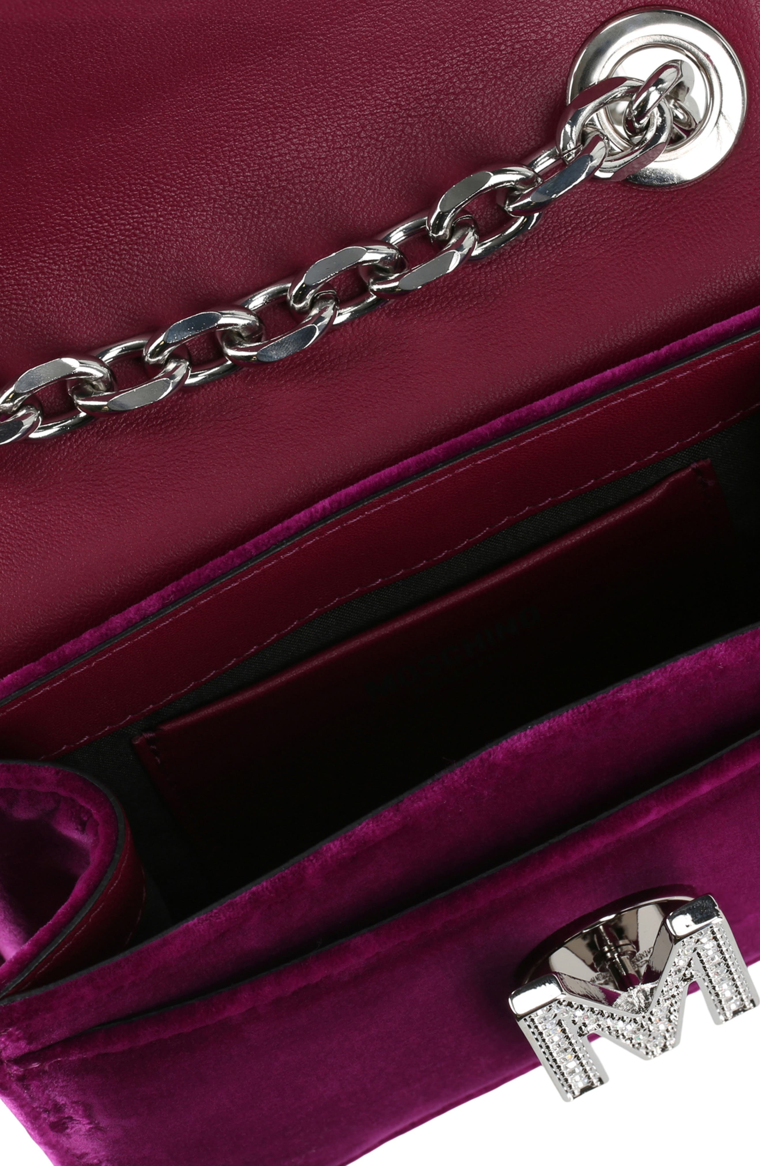 Moschino Crystal Logo Velvet Crossbody Bag, Alternate, color, 