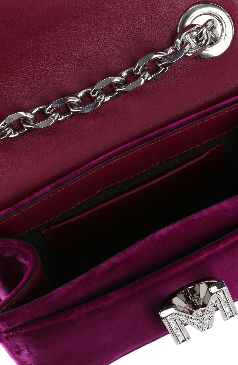 Moschino Crystal Logo Velvet Crossbody Bag, Alternate, color,