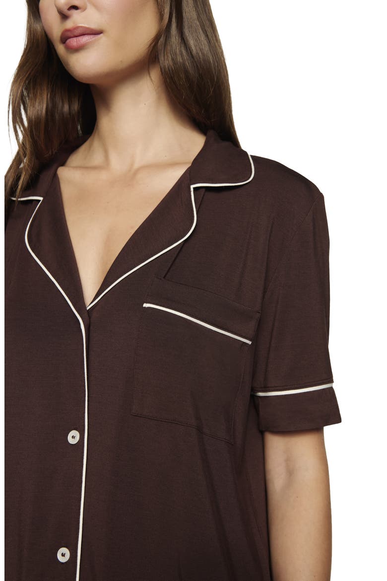 Gisele Short Sleeve Pant Pajamas, Alternate, color, CHOCOLATE/IVORY