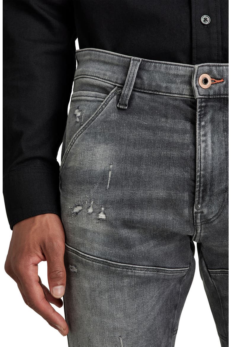 5620 3D Zip Knee Distressed Skinny Jeans, Alternate, color, VINTAGE RIPPED BASALT