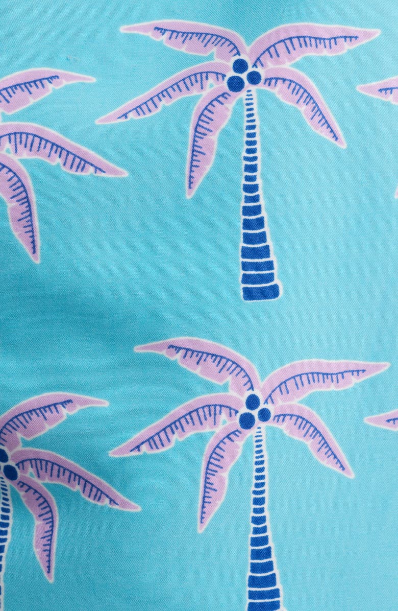 Tom & Teddy Palm Tree Print Swim Trunks, Alternate, color, Aqua Violet