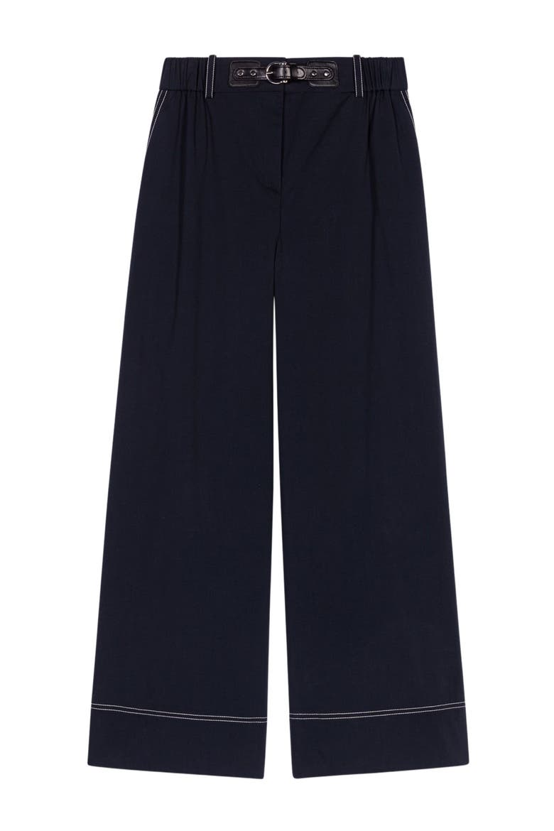 Cotton trousers with leather belt, Alternate, color, Navy