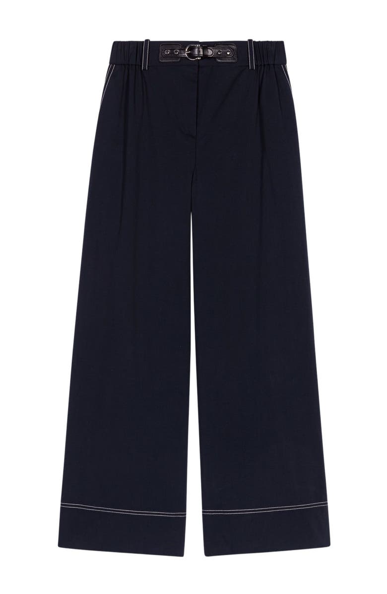 maje Cotton trousers with leather belt, Alternate, color, Navy