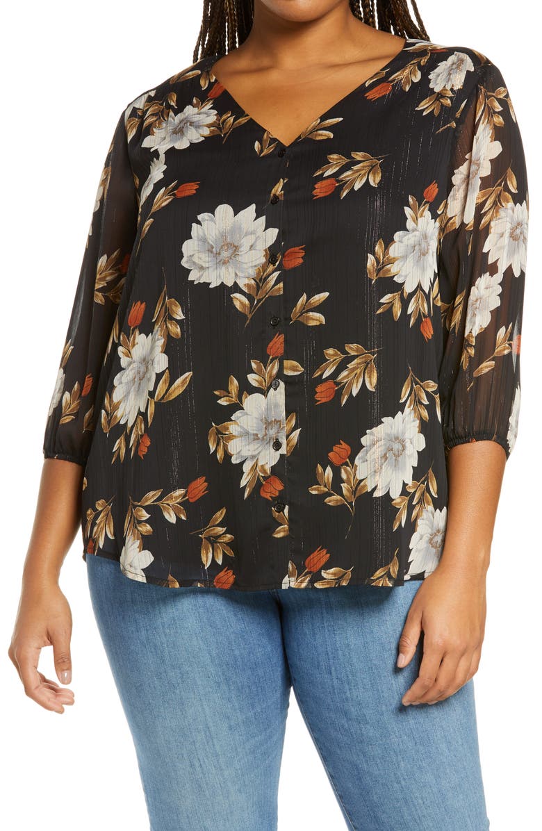 ASTR the Label Floral V-Neck Top, Main, color,