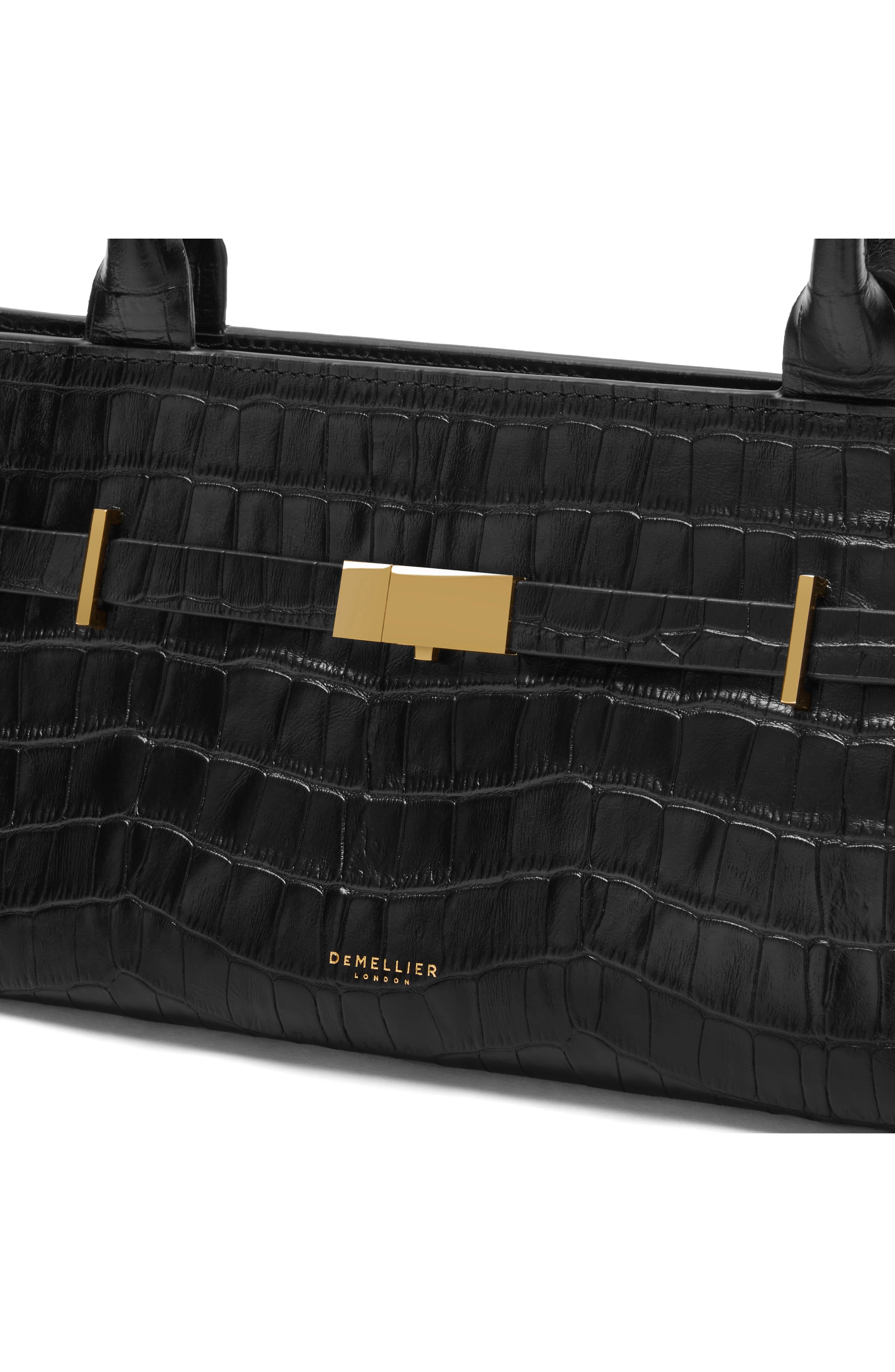 The New York Croc Embossed Leather Shoulder Bag, Alternate, color, BLACK