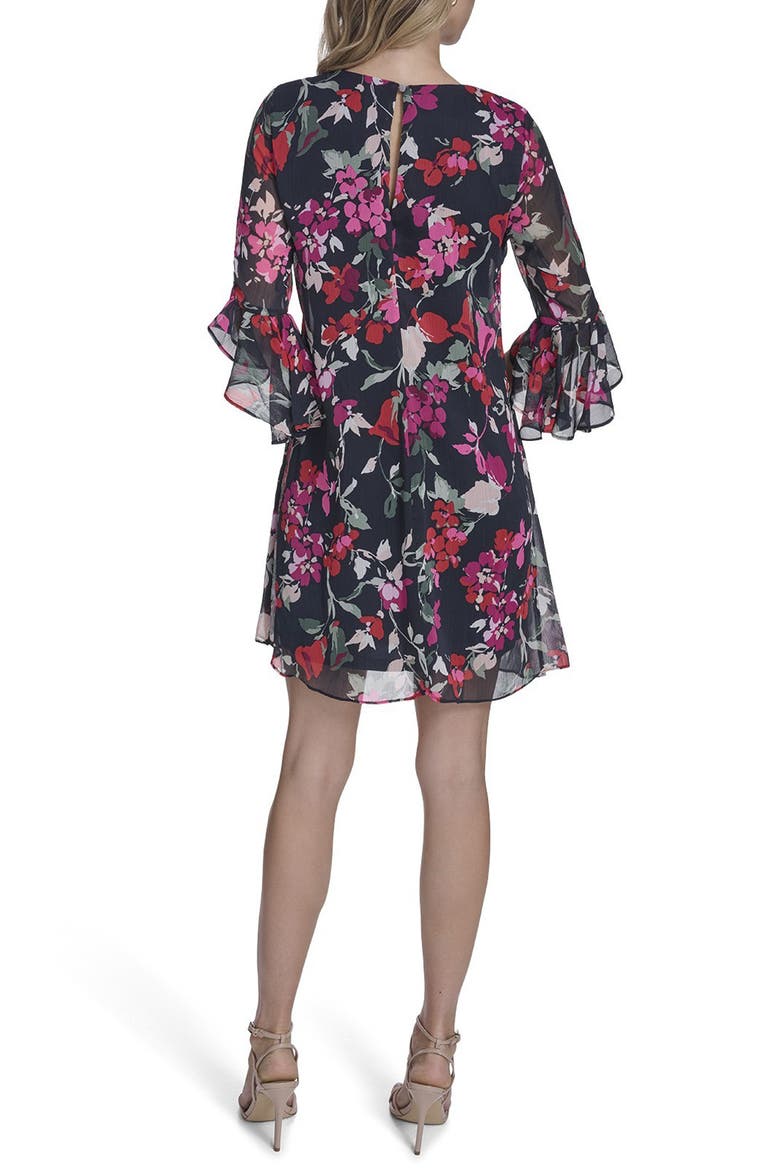 Floral Chiffon Dress, Alternate, color, INDIGO MULTI