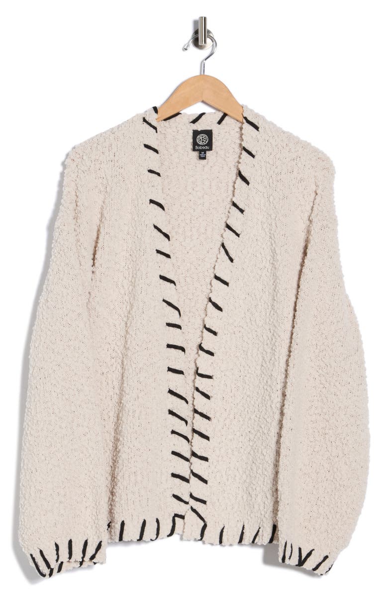 Bobeau Whipstitched Open Front Cardigan, Alternate, color, Cream/ Black
