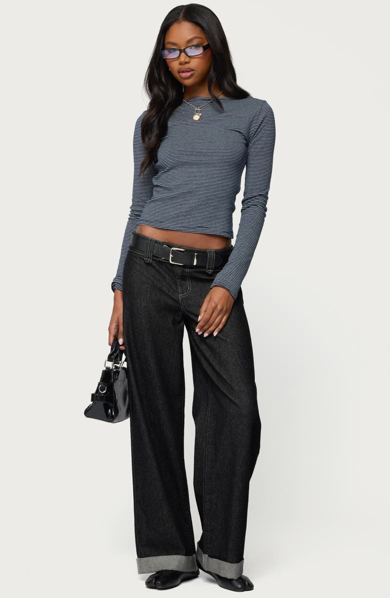 EDIKTED Loria Stripe Long Sleeve Cotton Boat Neck Top, Alternate, color, 