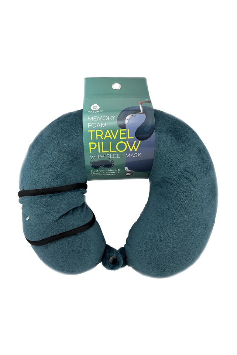 Memory Foam Travel Pillow with Sleep Mask, Alternate, color, Teal