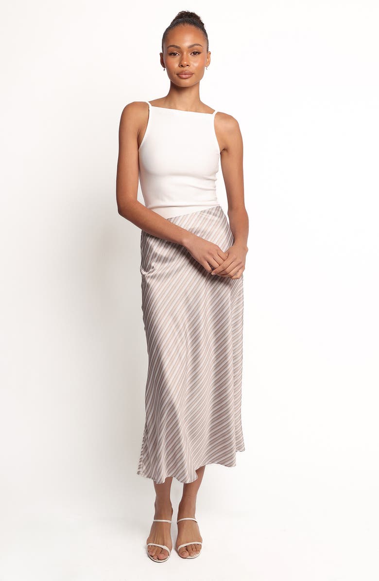 Petal & Pup Corrina Satin Midi Skirt, Alternate, color, Grey Stripe