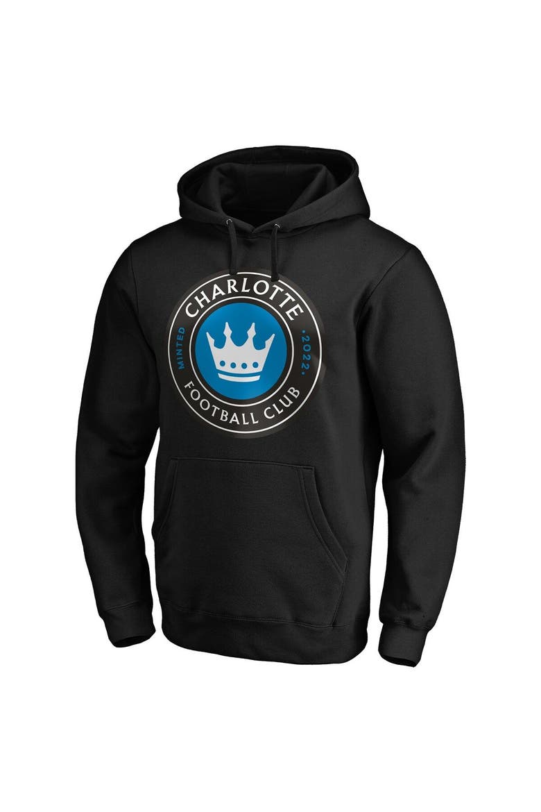 Men's Fanatics Branded Black Charlotte FC Primary Logo Fitted Pullover Hoodie, Alternate, color, Black