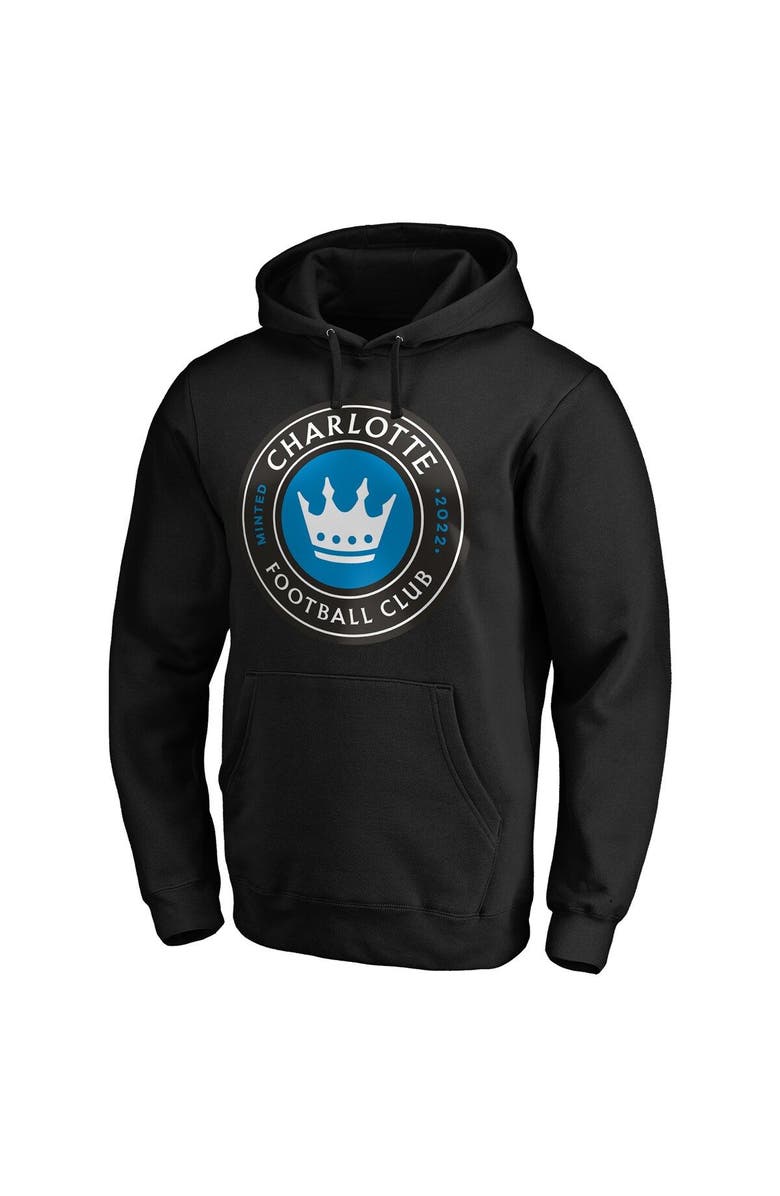FANATICS Men's Fanatics Branded Black Charlotte FC Primary Logo Fitted Pullover Hoodie, Alternate, color,