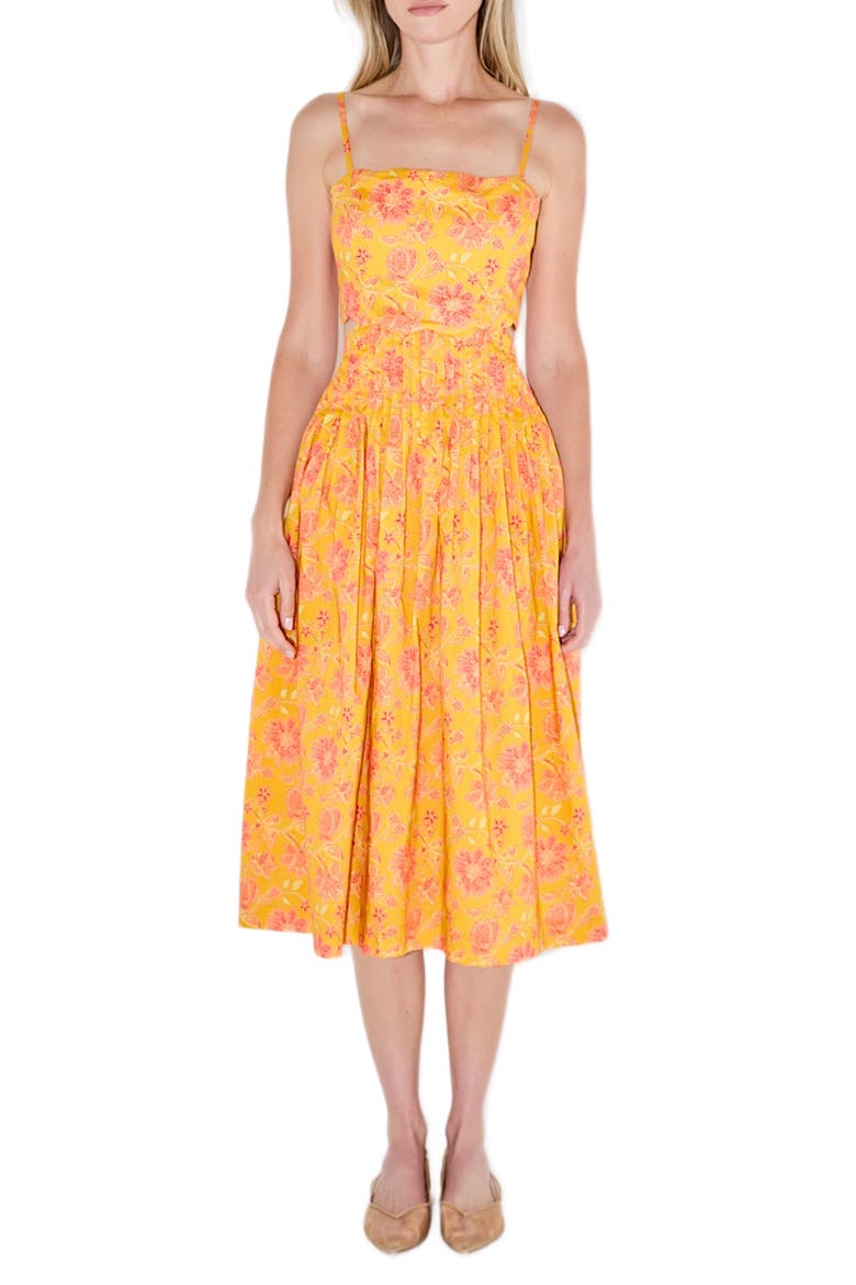 Floral Cutout Detail Cotton Sundress, Main, color, ORANGE MULTI