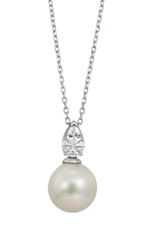 Cultured Pearl & Cubic Zirconia Pendant Necklace
