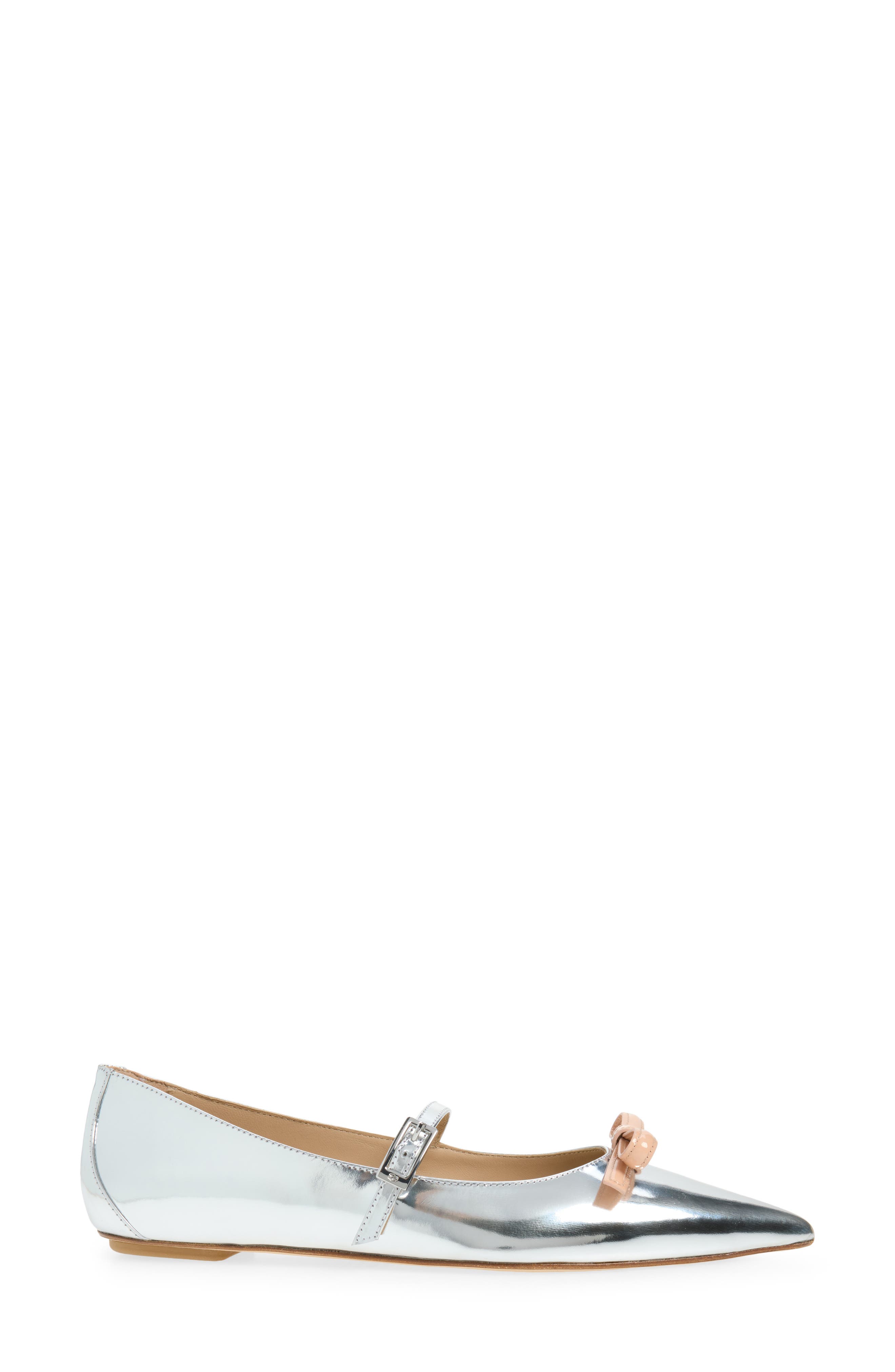 Stuart Weitzman Felicity Bow Mary Jane Flat, Alternate, color, Silver/ Poudre