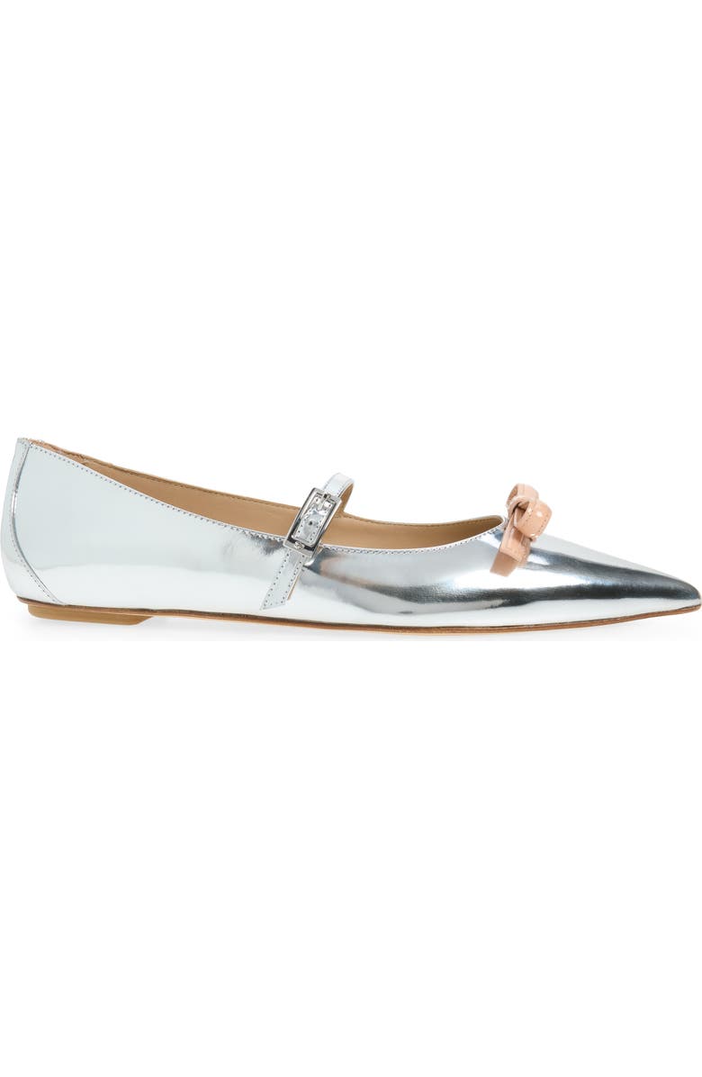 Stuart Weitzman Felicity Bow Mary Jane Flat, Alternate, color, Silver/ Poudre