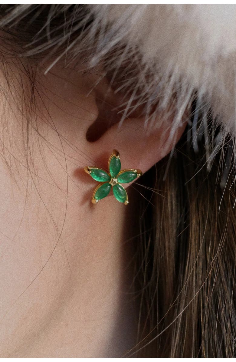 seree Flora Green jade stud earrings, Alternate, color, Green