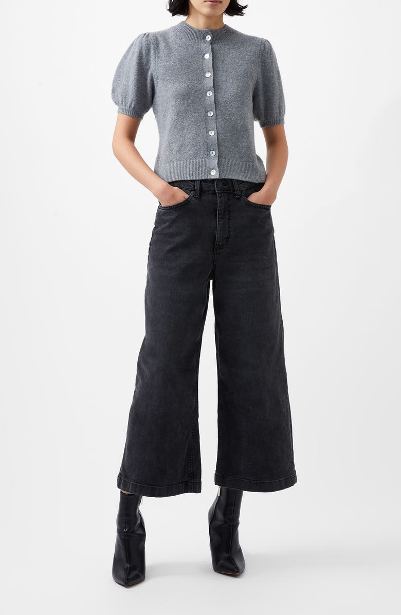 French Connection Vhari Puff Sleeve Cardigan, Alternate, color, Medium Grey