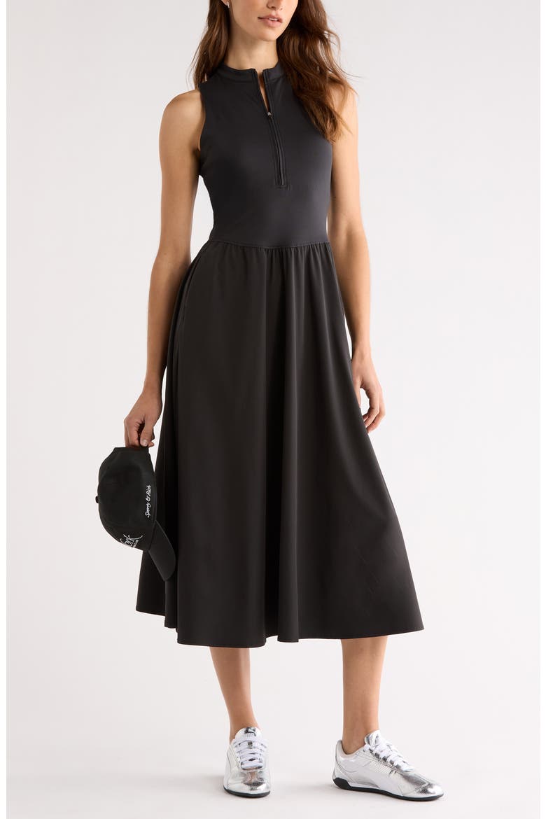 Atlas Zip Front Sleeveless Midi Dress, Alternate, color, BLACK