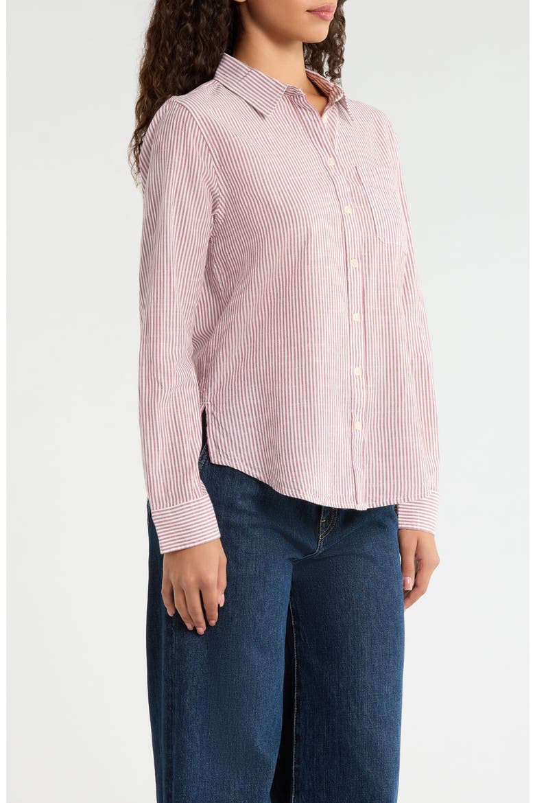 Boyfriend Button-Up Shirt, Alternate, color, BURGUNDY STRIPE