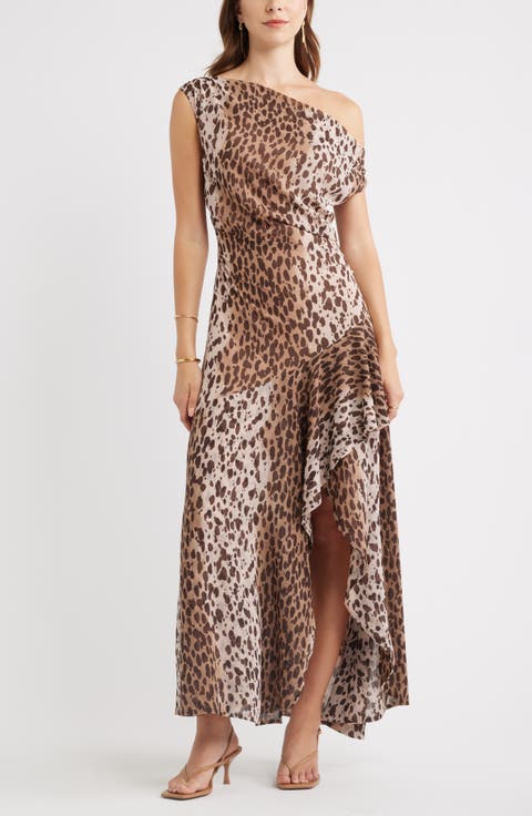 Cascading Off the Shoulder Evening Dress
