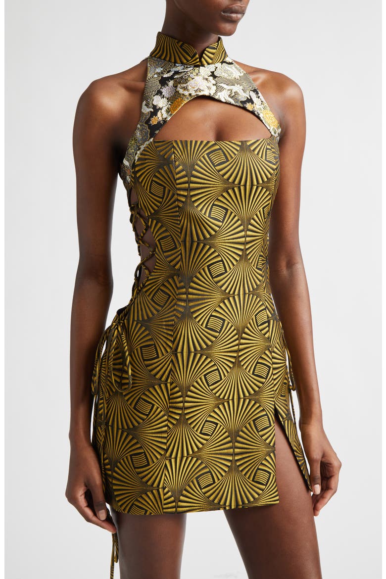 cut out lace up mini dress in yellow Cut Out Lace Up Mini Dress in Yellow