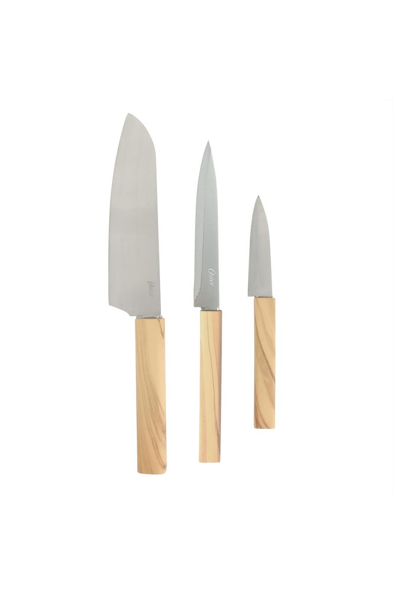 3 Piece Stainless Steel Cutlery Set Faux Wood Handles, Main, color, Brown