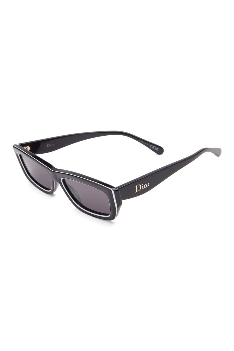 'Dior Pop S1I 56mm Rectangular Sunglasses, Alternate, color, SHINY BLACK / SMOKE