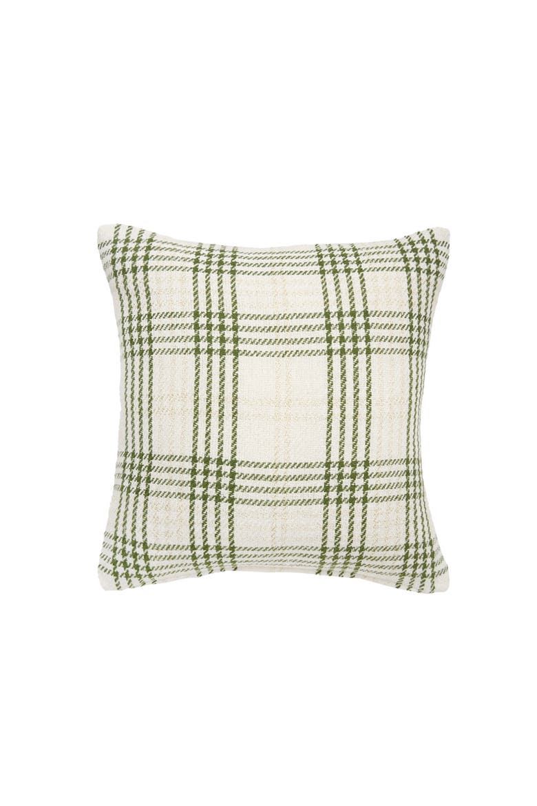 Sage & Gold Plaid Throw Pillow, 18" x 18", Main, color, White