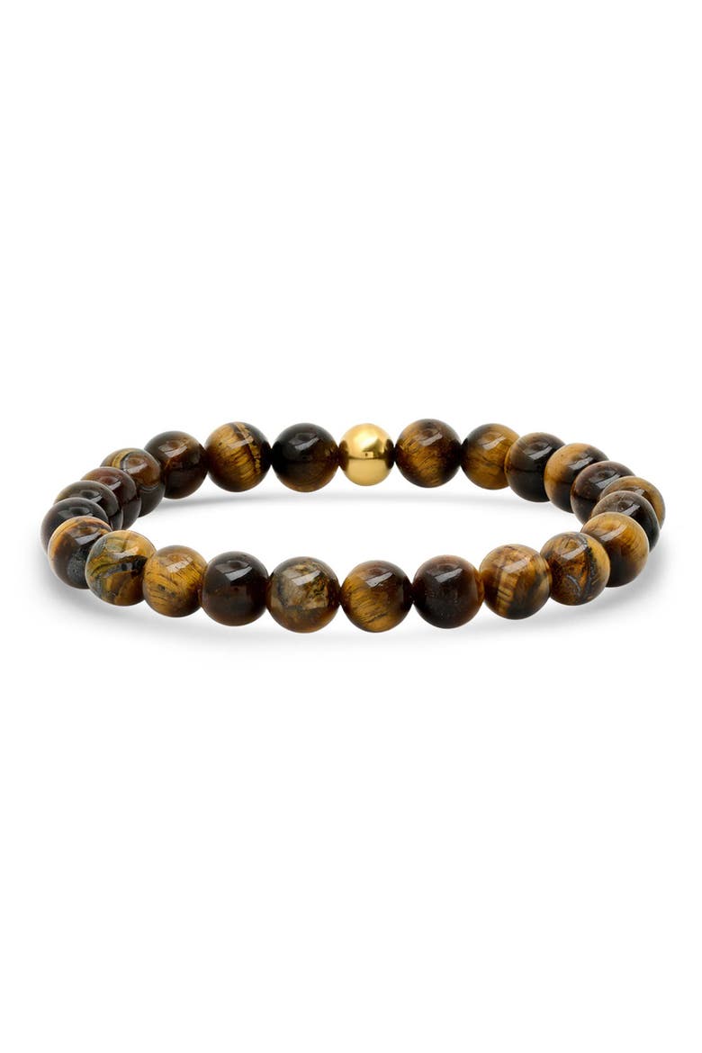 Men's Tiger's Eye Stretch Bracelet, Main, color, BROWN/ GOLD