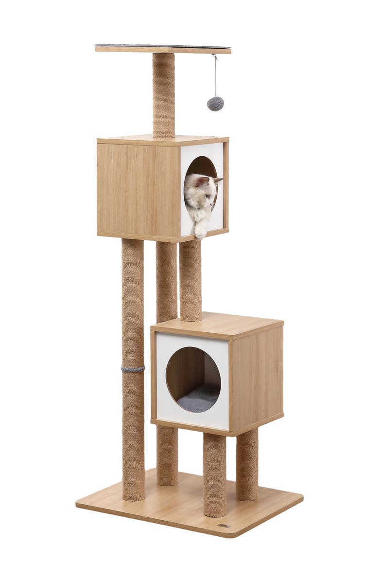 The Licker Store Sawyer 56" 3-Tier Minimalist Jute Cat Tree Condo with Scratching posts, Main, color, Brown/White