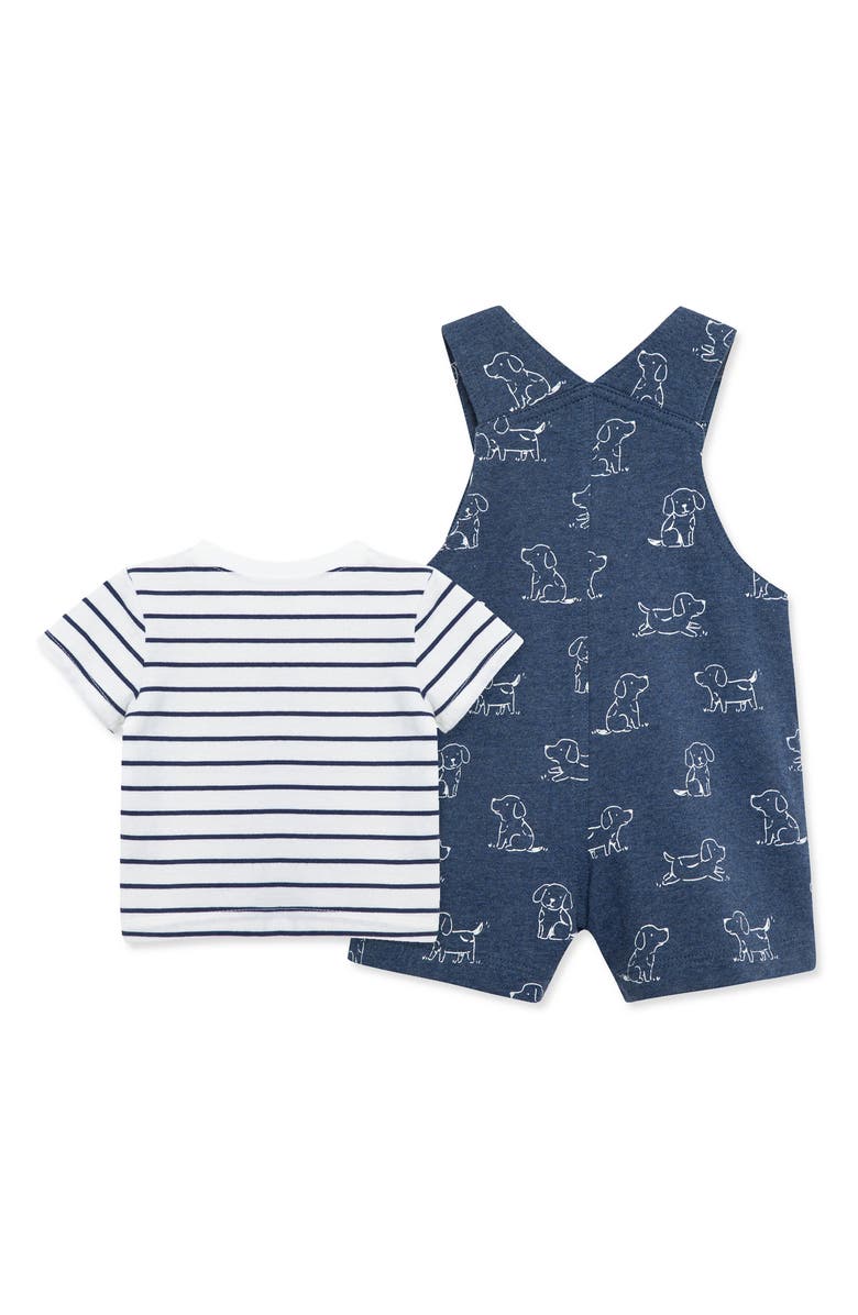 Little Me Puppies Cotton T-Shirt & Overalls Set, Alternate, color, Blue