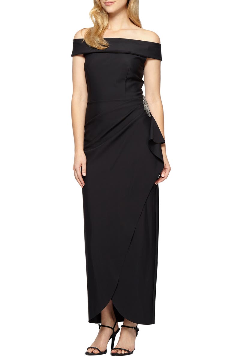 Alex Evenings Off the Shoulder Side Swept Evening Gown, Main, color, 