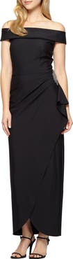 Alex Evenings Off the Shoulder Side Swept Evening Gown