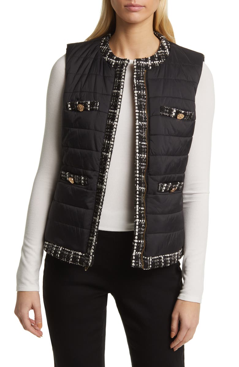 Anne Klein Tweed Trim Quilted Vest, Main, color, 