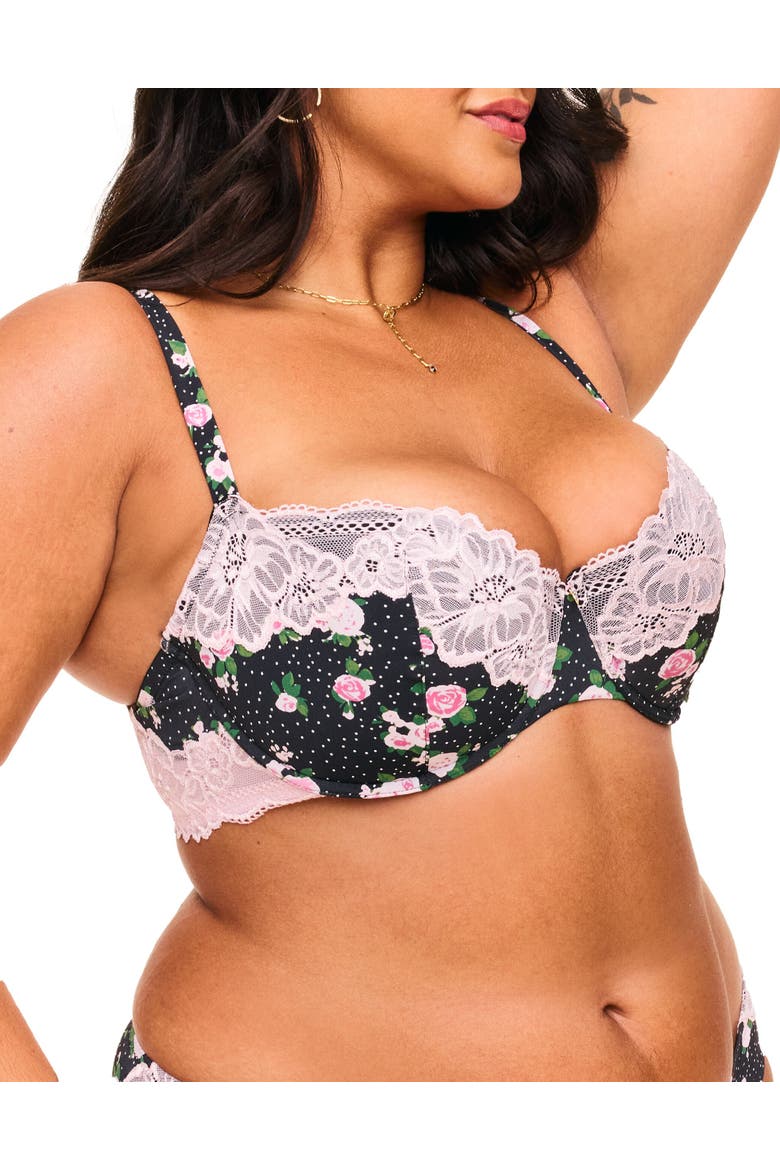 Mathilda Contour Balconette Bra, Alternate, color, Floral black & pink lace