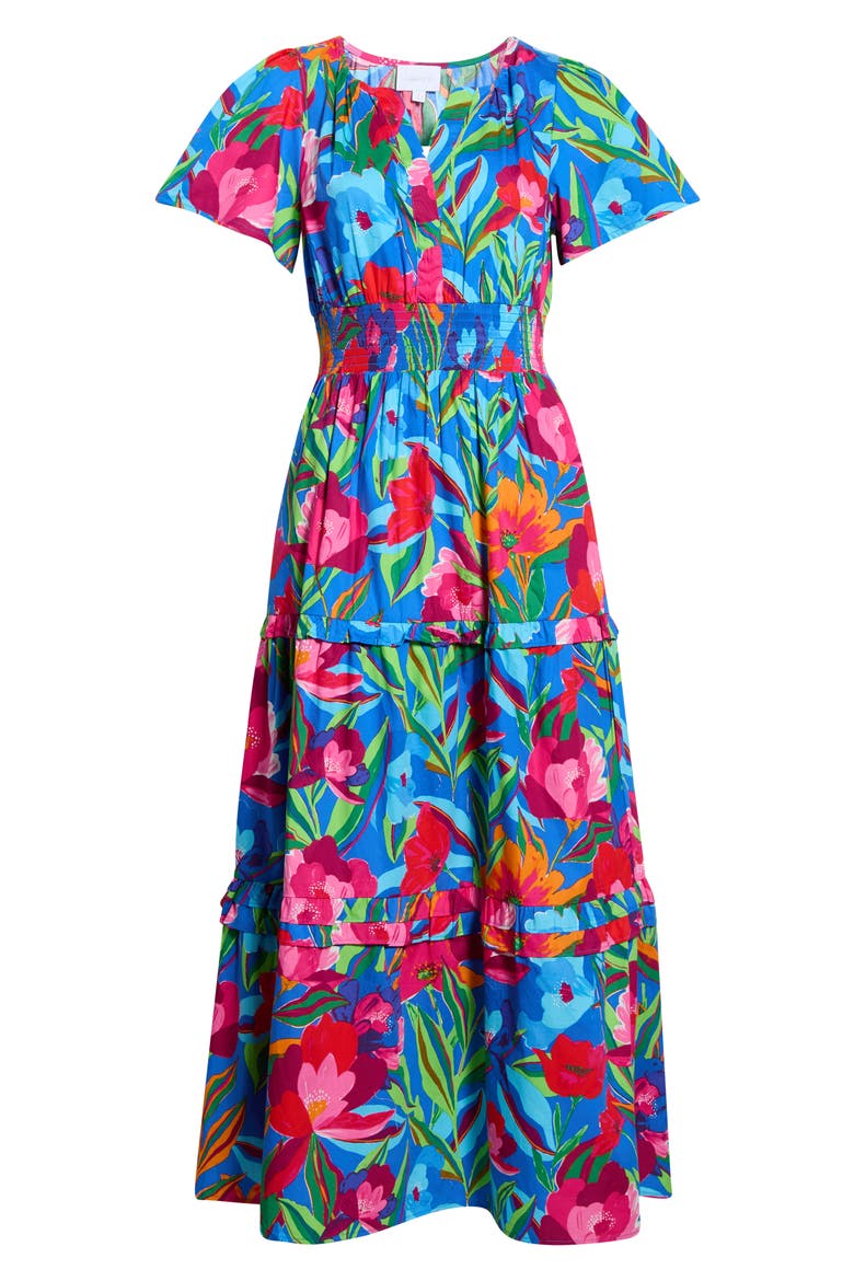 Palmer Floral Tiered Cotton Maxi Dress, Alternate, color, COBALT-PINK-MULTI