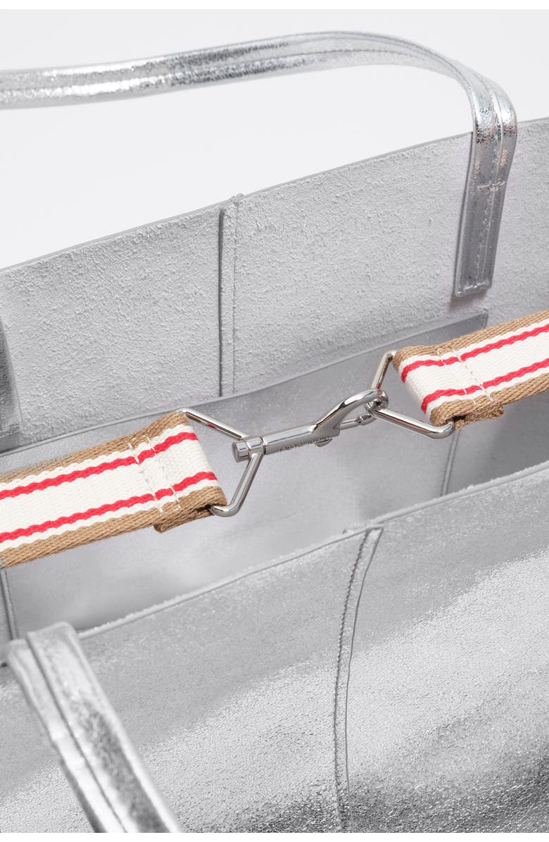 Bimba y Lola Large Leather Shopper Bag, Alternate, color, Silver